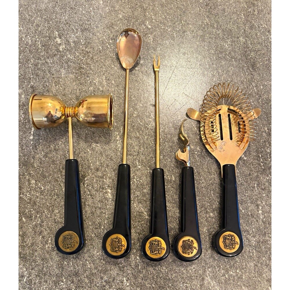 Vintage Mid-Century Modern 5-Piece Retro Barware Mixology Cocktail Accessories.